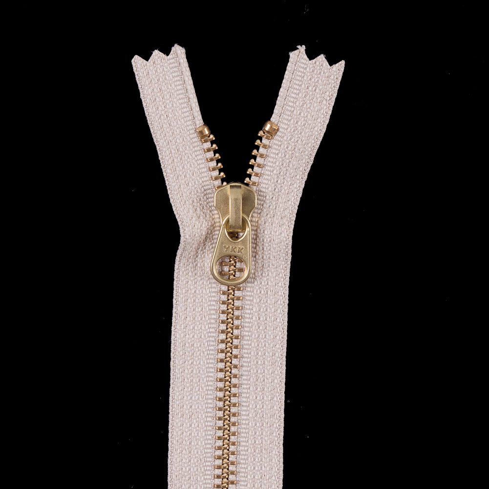 Metal Zipper with Gold Pull and Teeth 4.5" - Beige