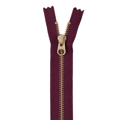 Dark Tuscan Red Metal Zipper with Gold Pull and Teeth - 4