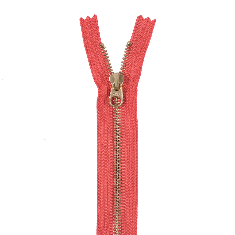 Metal Zipper with Gold Pull and Teeth 8" - Persimmon Orange