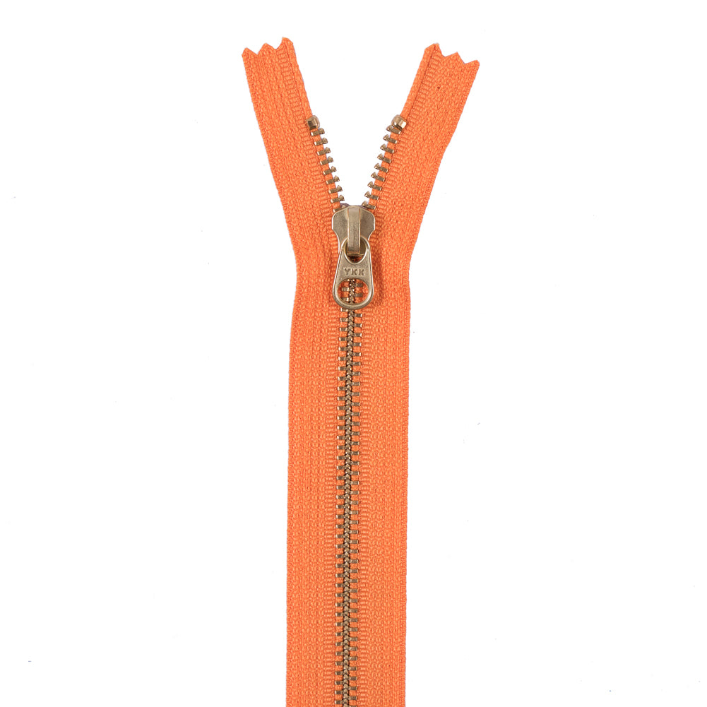 Tangerine Metal Zipper with Gold Pull and Teeth - 8