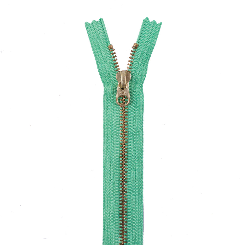 Bright Green Metal Zipper with Gold Pull and Teeth - 8