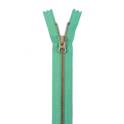 Bright Green Metal Zipper with Gold Pull and Teeth - 8