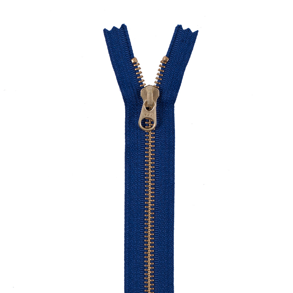 Metal Zipper with Gold Pull and Teeth 8" - Cobalt Blue