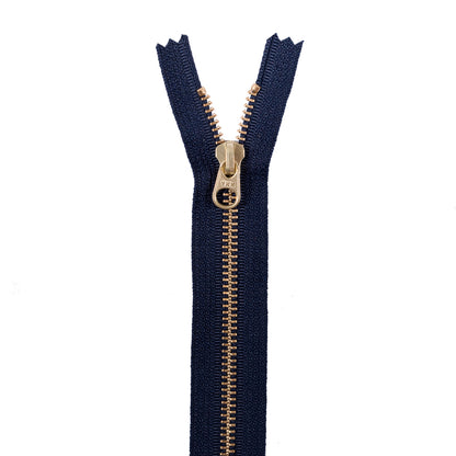 Metal Zipper with Gold Pull and Teeth 8" - Navy