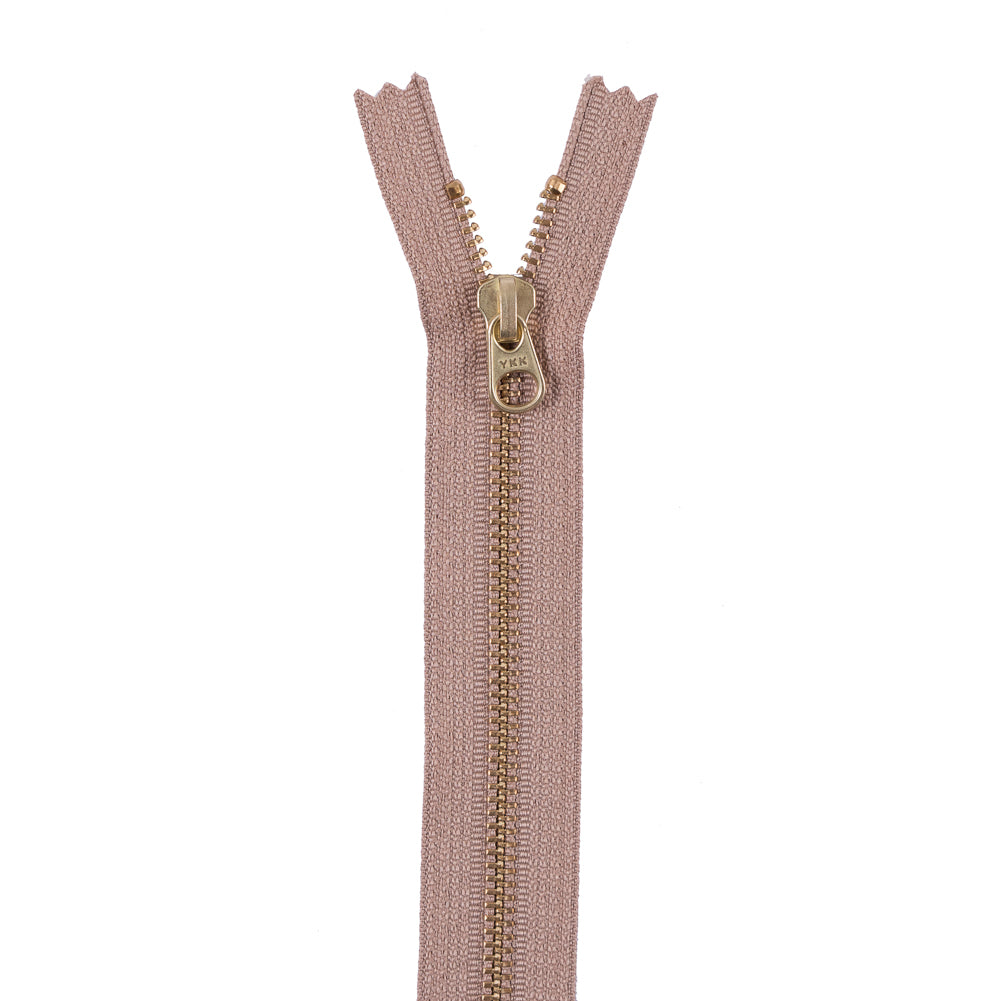 Metal Zipper with Gold Pull and Teeth 8" - Tan