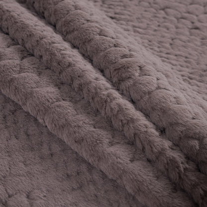 Taupe Silky Embossed Stretch Faux Fur - Detail