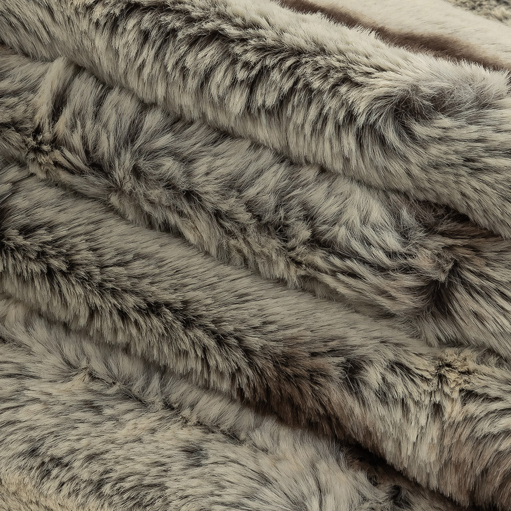 Ivory and Brown Silky Embossed Stretch Faux Fur