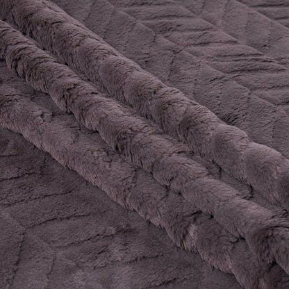 Charcoal Herringbone Grooved Faux Fur - Folded