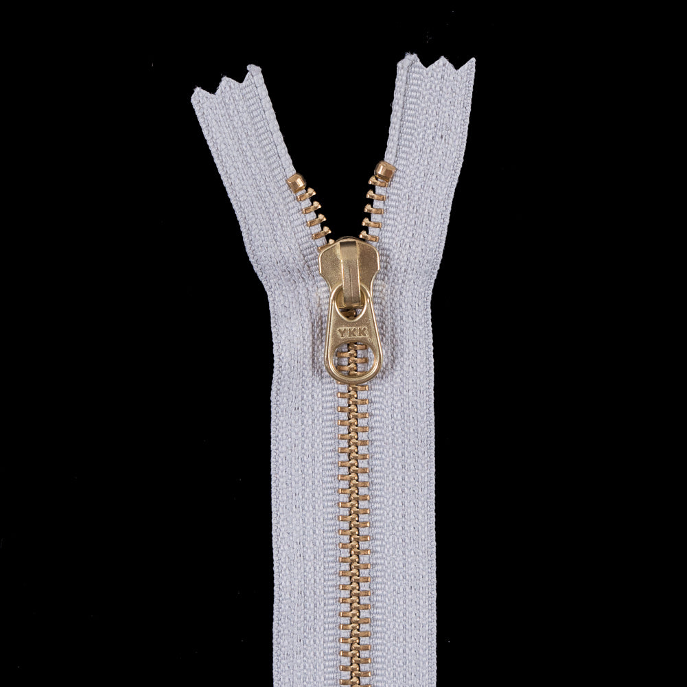 Metal Zipper with Gold Pull and Teeth 4.5" - Light Gray