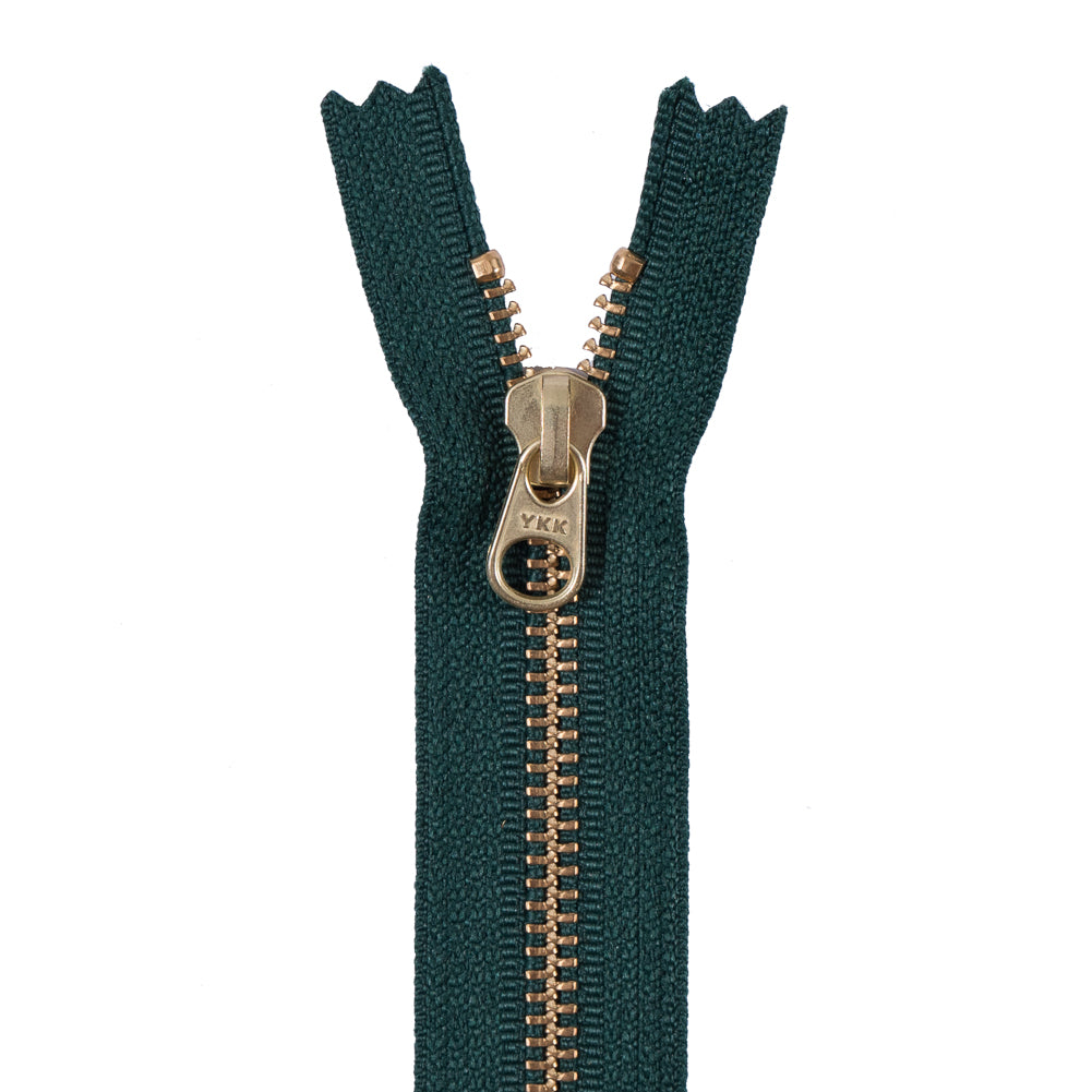 Metal Zipper with Gold Pull and Teeth 4.5" - Emerald