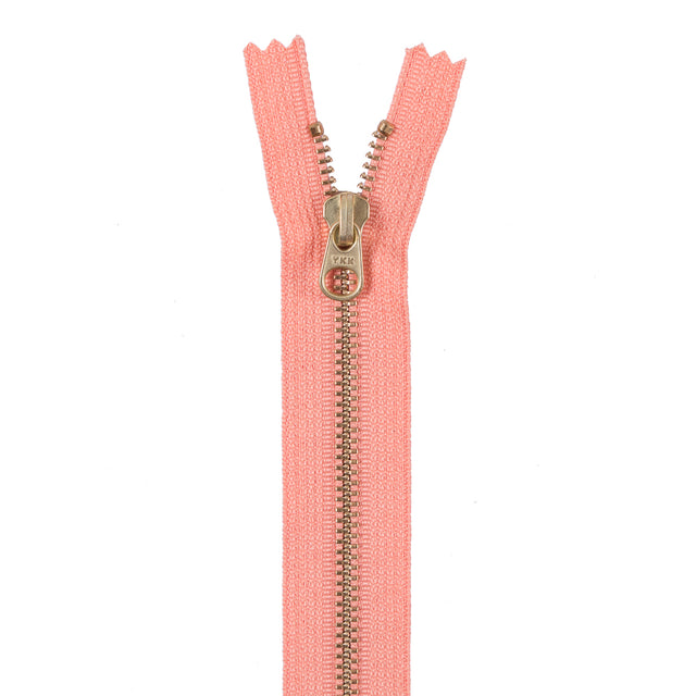 Metal Zipper with Gold Pull and Teeth 8" - Light Orange