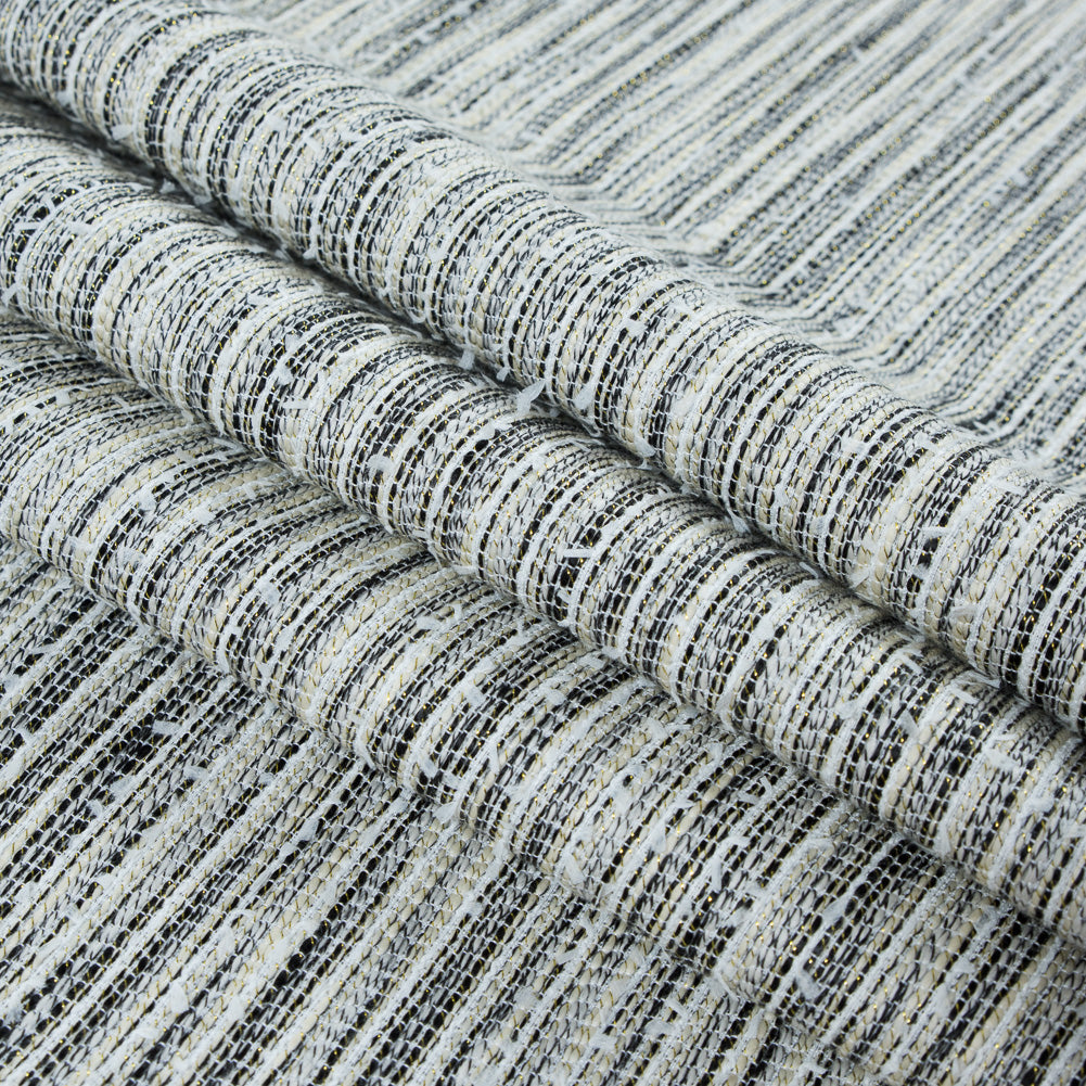Black, Winter White and Metallic Gold Polyester Tweed - Detail