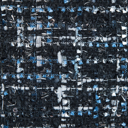 Black and Bright Cobalt Polyester Tweed with Silver Metallic Shimmer Full