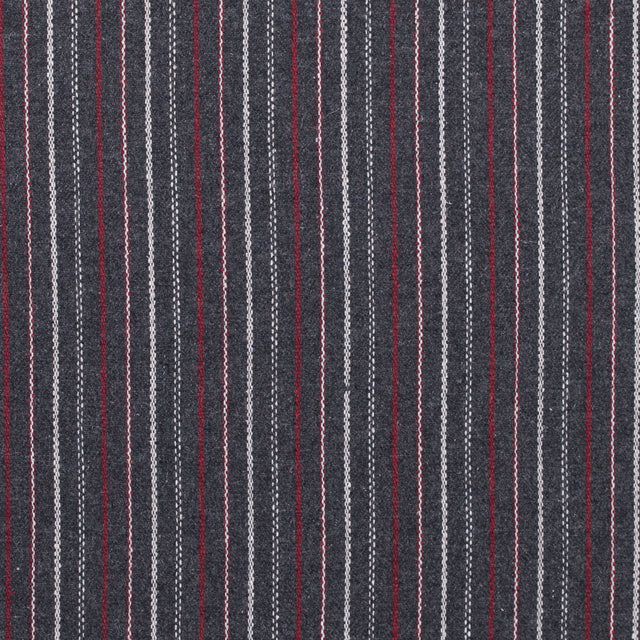 Italian Gray, Red and White Striped Blended Wool Twill