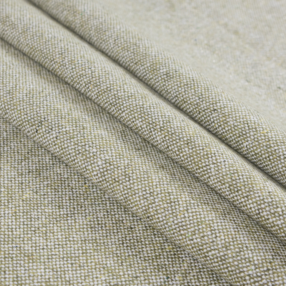Italian Green and Metallic Silver Blended Wool Tweed Folded