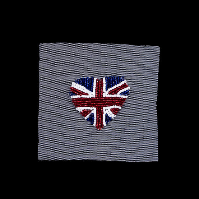 Heart Shaped Union Jack Beaded Applique - 2 x 2