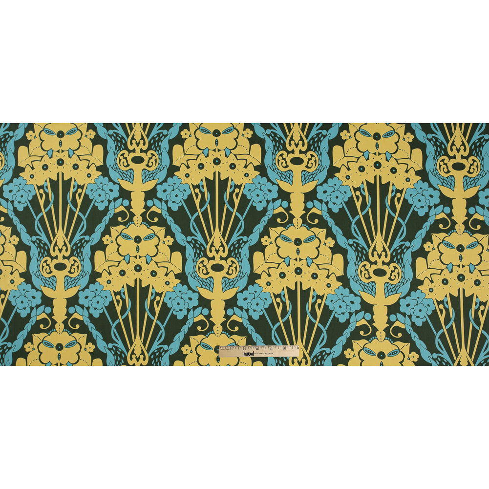 Green and Yellow Large-Scale Floral Printed Cotton Woven Folded