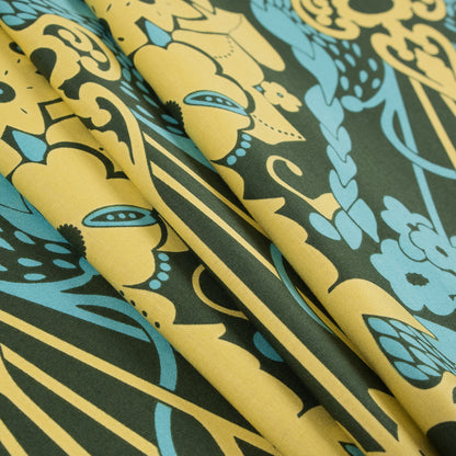 Green and Yellow Large-Scale Floral Printed Cotton Woven Detail