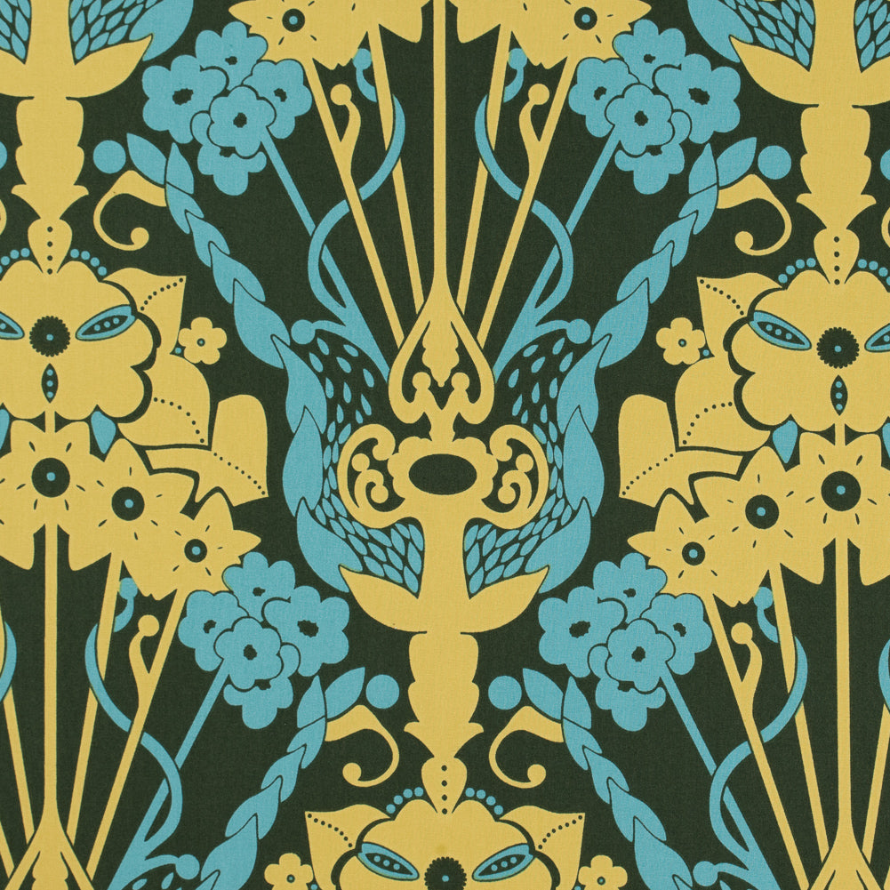 Green and Yellow Large-Scale Floral Printed Cotton Woven