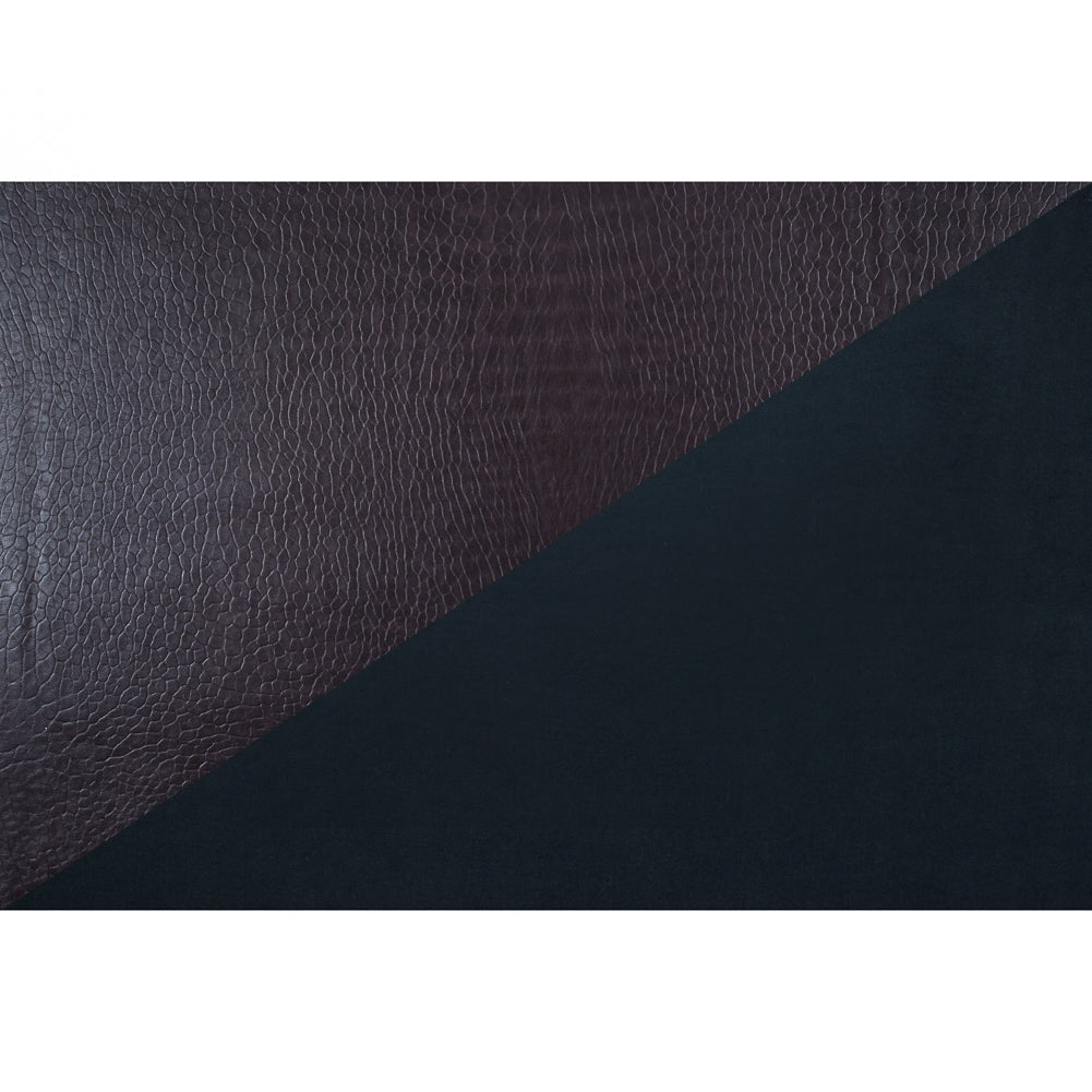 Fig Pebble Embossed Stretch Faux Leather with a Black Viscose Backing Folded