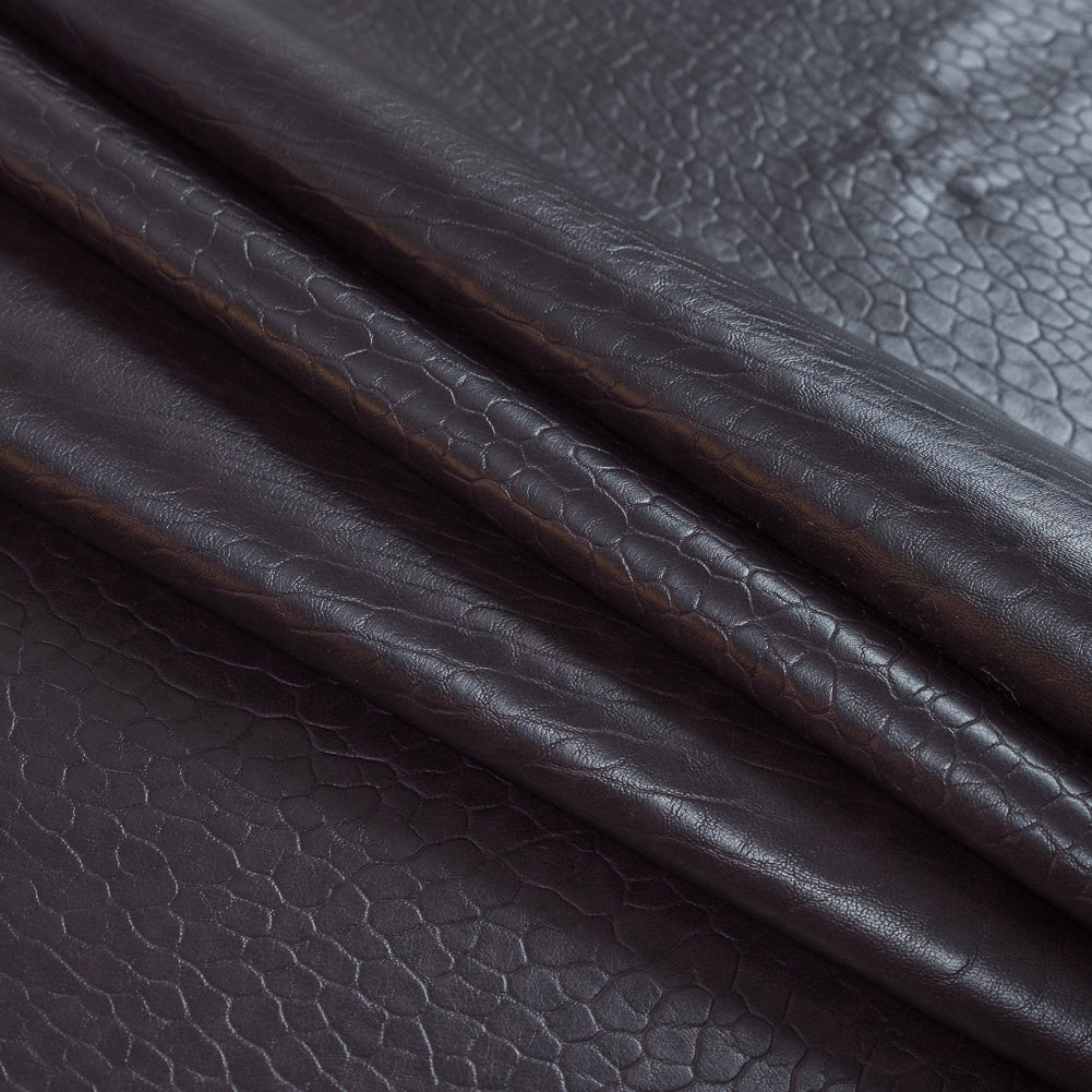 Fig Pebble Embossed Stretch Faux Leather with a Black Viscose Backing Detail