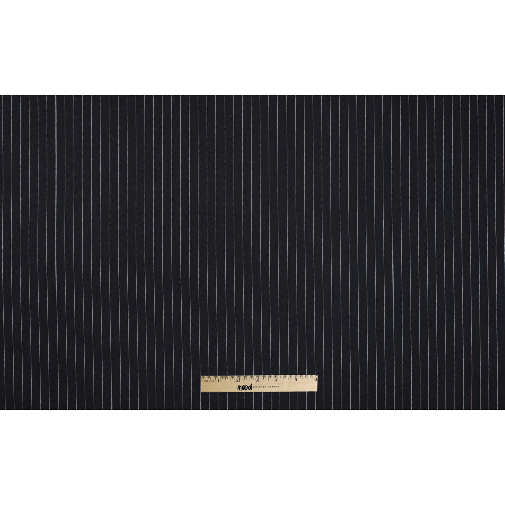 Italian Black and White Pinstriped Wool Twill - Full