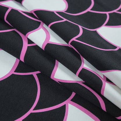 Pink, Black and White Geometric Printed Ponte Knit Folded
