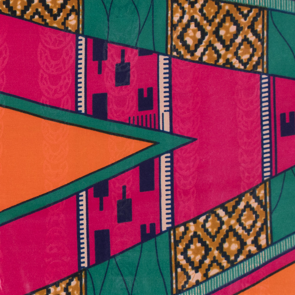 Multi-color Large-Scale Waxed Cotton African Print with additional Inlaid Print