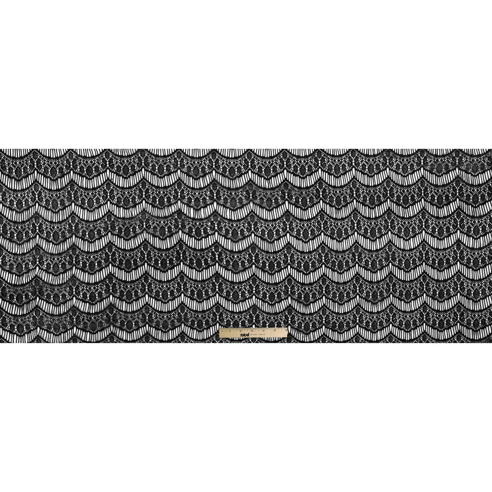 Black Crochet Lace with Eyelash and All-over Scallop Design - Folded
