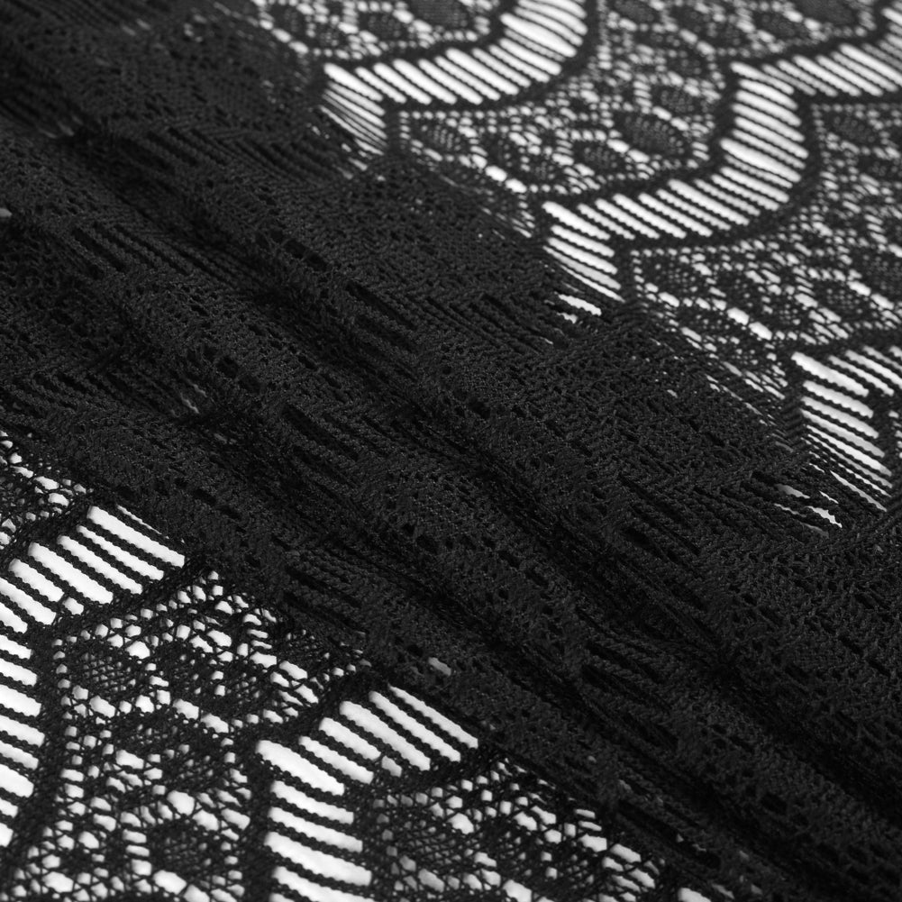 Black Crochet Lace with Eyelash and All-over Scallop Design - Detail