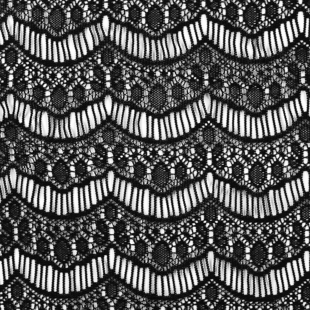 Black Crochet Lace with Eyelash and All-over Scallop Design
