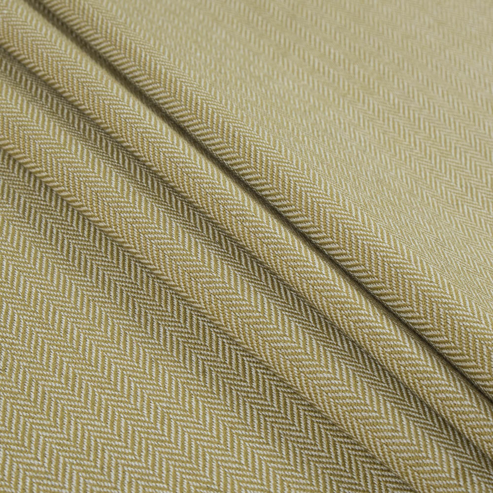 Golden Olive and White Herringbone Polyester Suiting - Folded