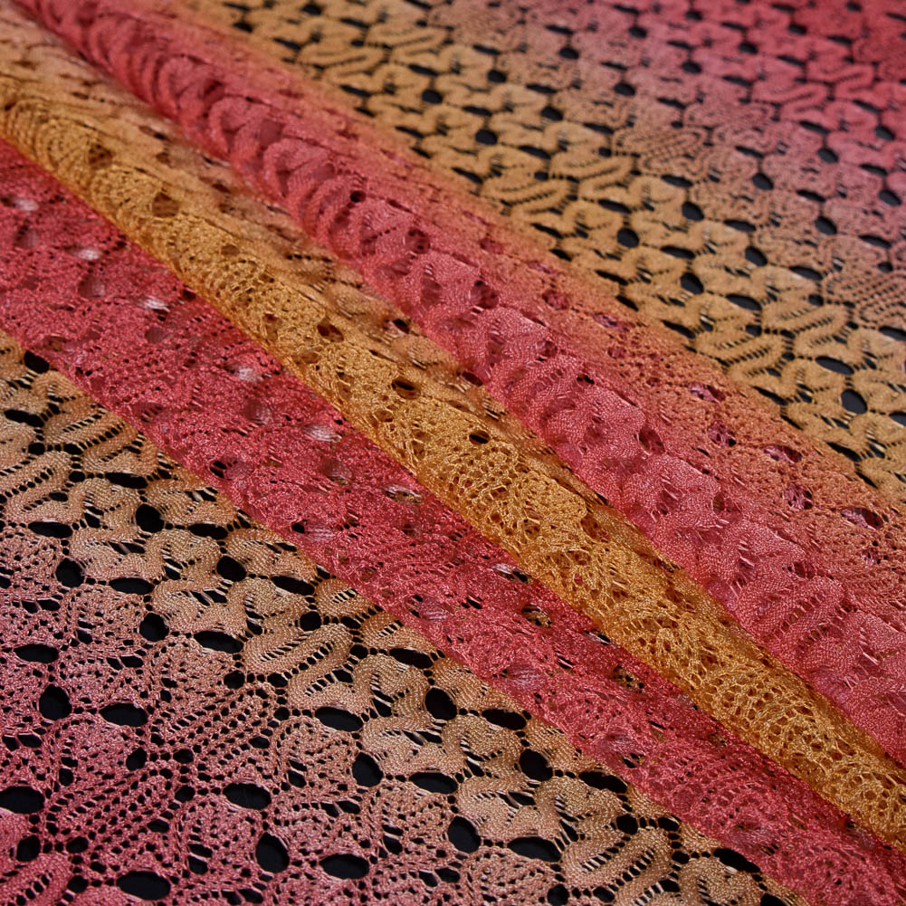 Hot Coral and Pale Marigold Ombre Raschel Lace - Folded