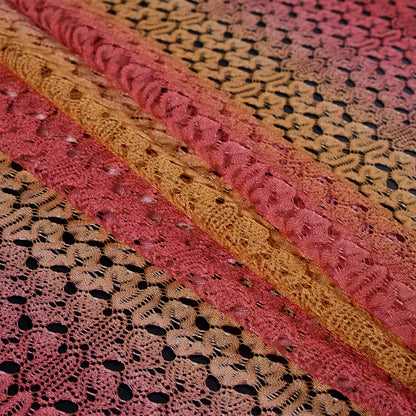 Hot Coral and Pale Marigold Ombre Raschel Lace - Folded