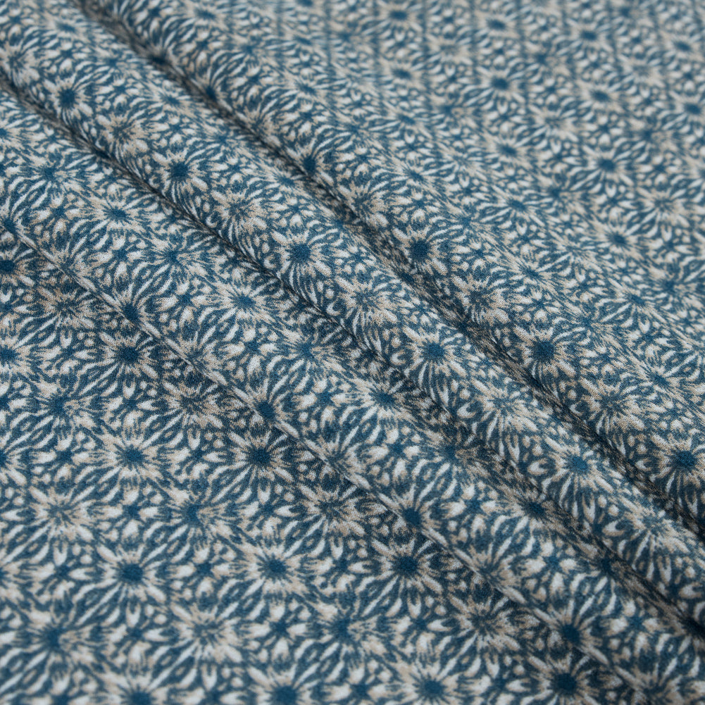 Blue Coral and Oxford Tan Diamond Printed Polyester Crepe Folded