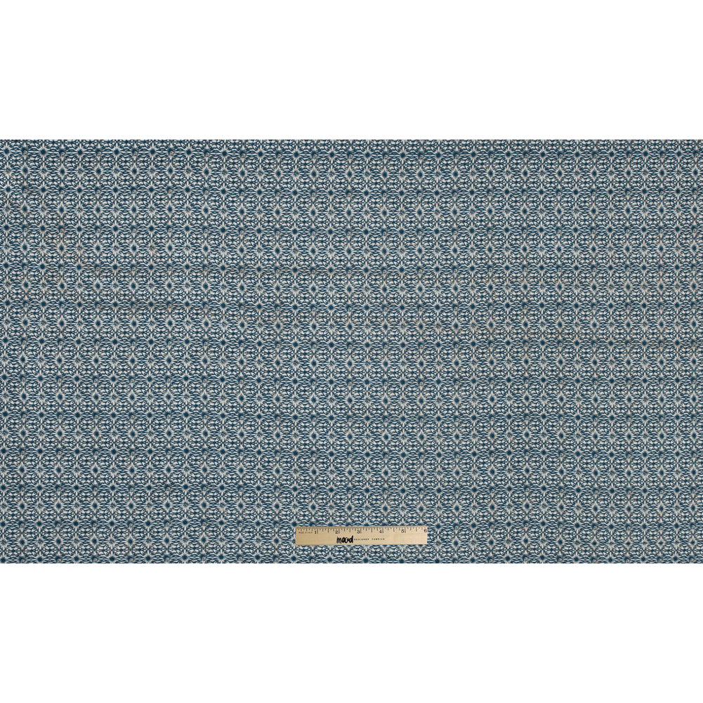 Blue Coral and Oxford Tan Diamond Printed Polyester Crepe Full