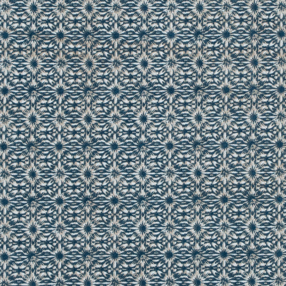Blue Coral and Oxford Tan Diamond Printed Polyester Crepe