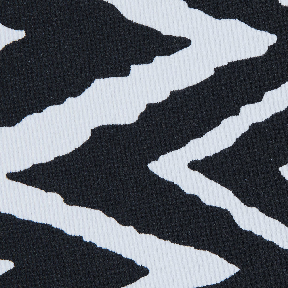 Black and White Zig Zag Printed Polyester Spandex - Detail