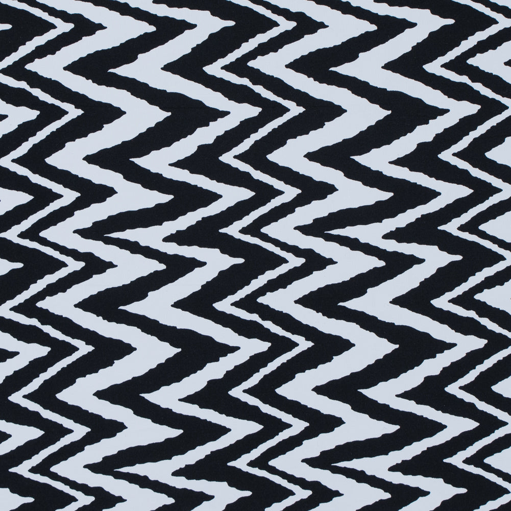 Black and White Zig Zag Printed Polyester Spandex