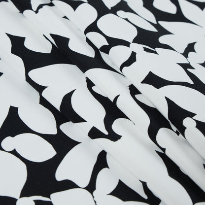 Black and White Floral Printed Polyester Jersey - Folded