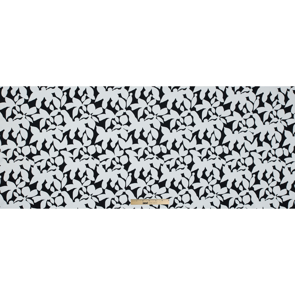 Black and White Floral Printed Polyester Jersey - Full