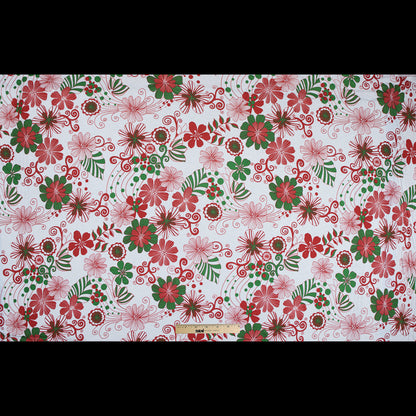 Red, Green and White Christmas-Spirited Floral Cotton Jersey Full