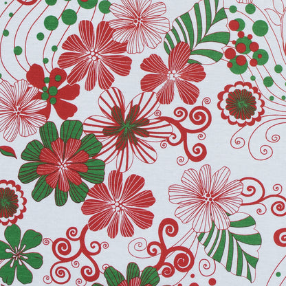Red, Green and White Christmas-Spirited Floral Cotton Jersey