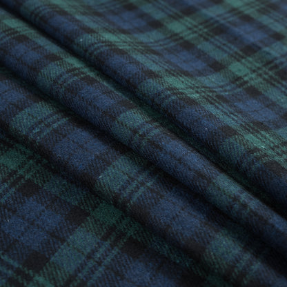 Italian Black Watch Plaid Wool Twill Folded
