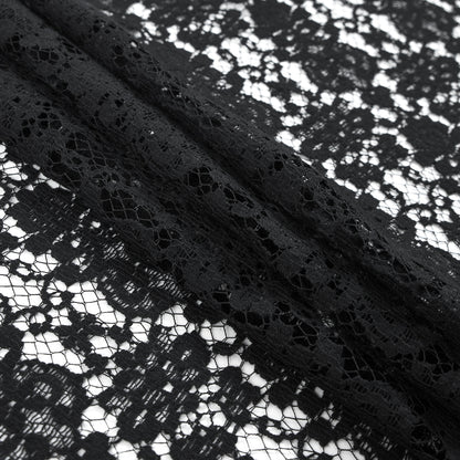 Black Floral Cotton and Polyester Lace - Folded