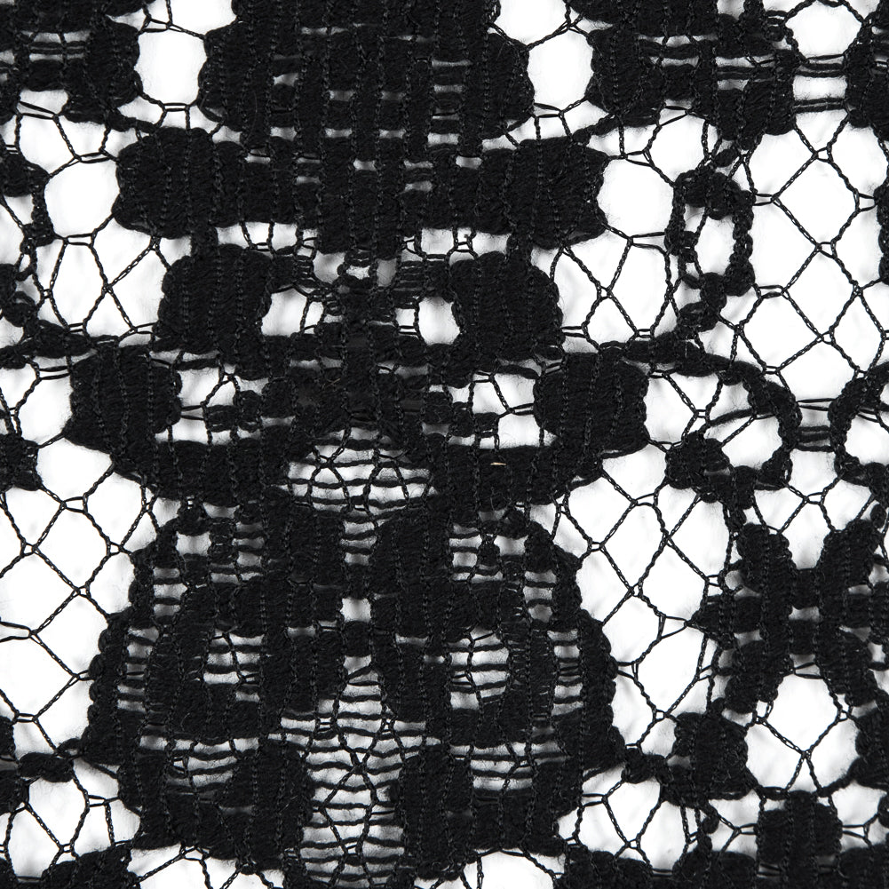 Black Floral Cotton and Polyester Lace - Detail