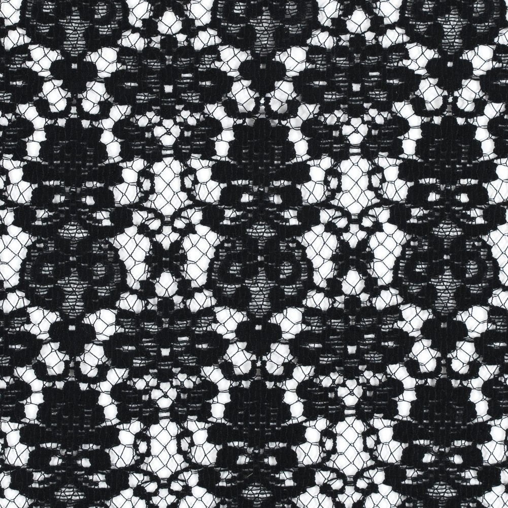 Black Floral Cotton and Polyester Lace