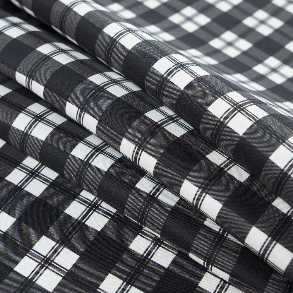 Ralph Lauren Black and White Tartan Plaid Rayon and Silk Twill - Folded