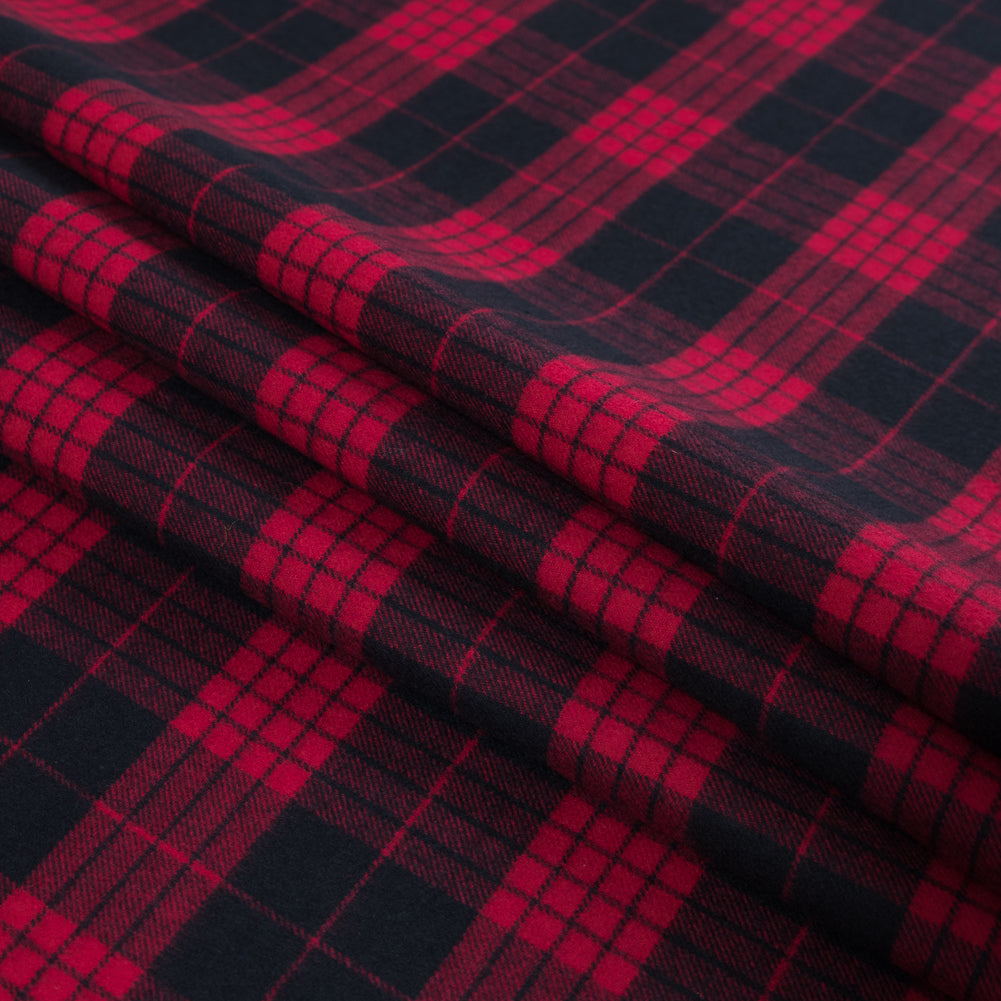 Lollipop and Black Tartan Plaid Cotton Flannel - Detail