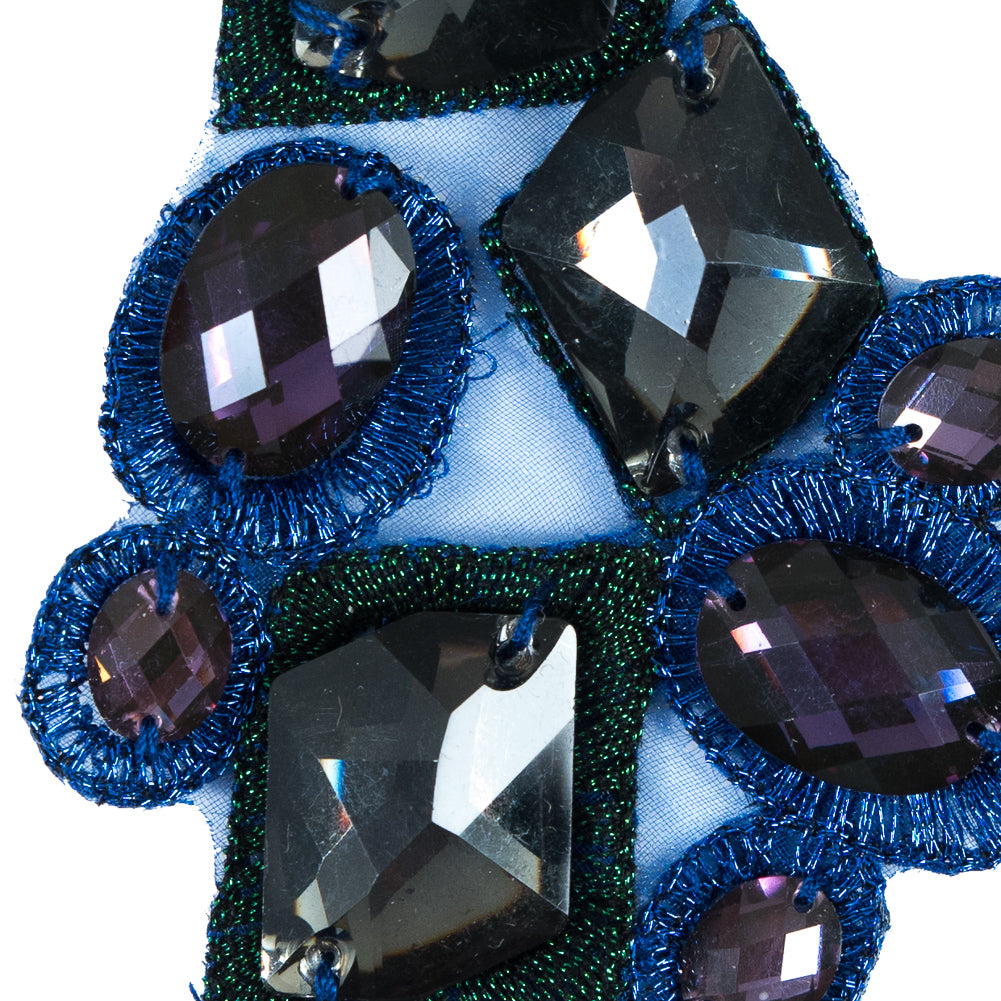 Green & Blue Beaded Applique - 4" x 2.5" Detail